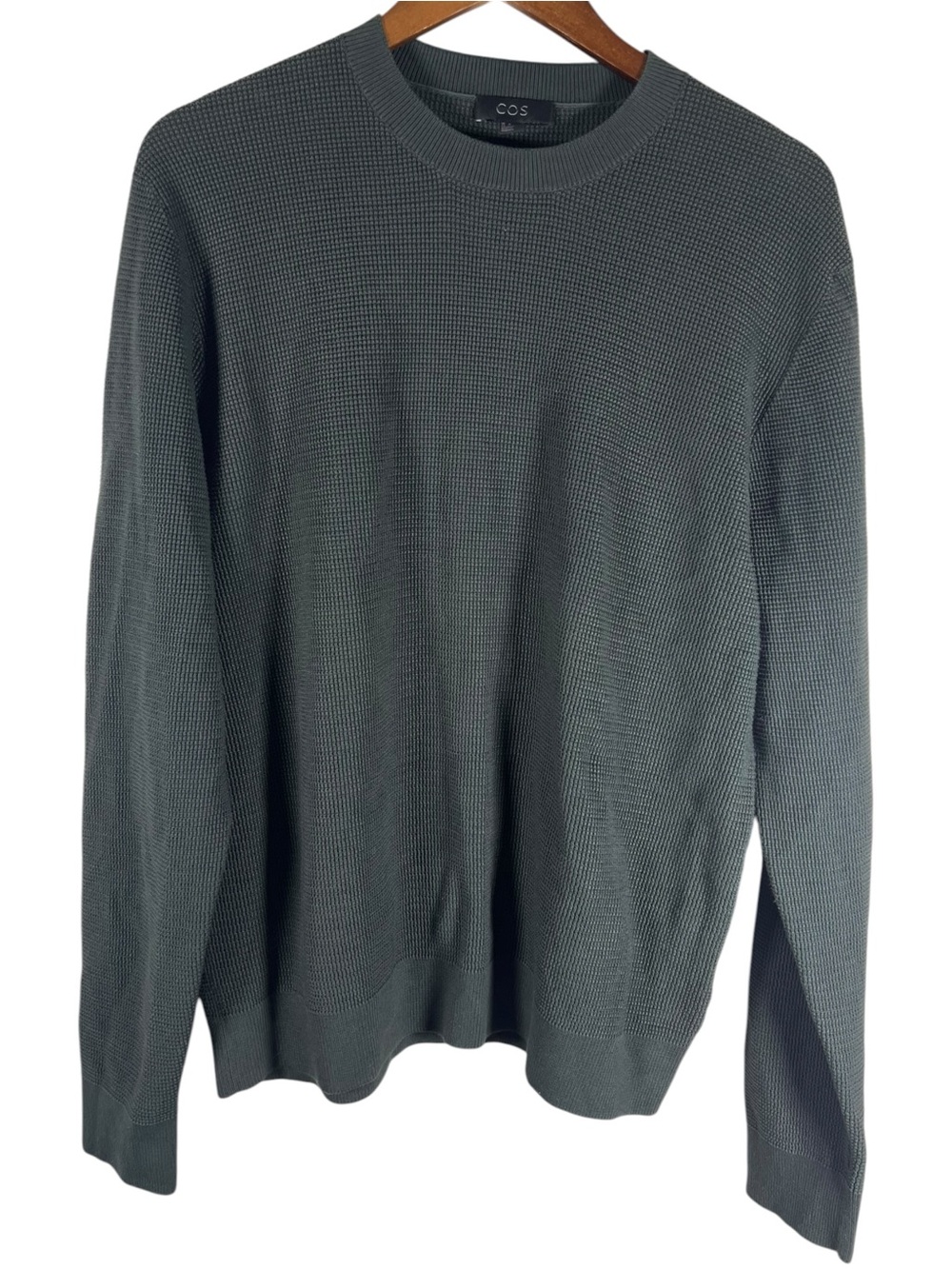 COS Hunter Green Waffle Knit Cotton Crewneck Sweater Mens XL Minimalist Capsule